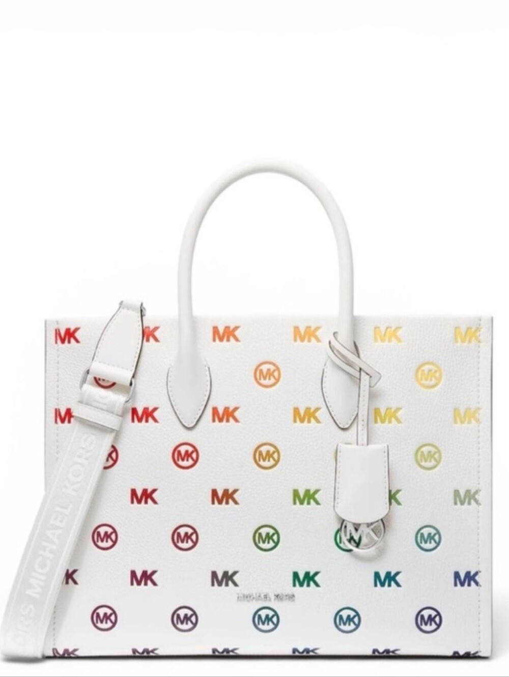 Michael Kors Mirella Medium Rainbow Logo Embossed Tote Bag